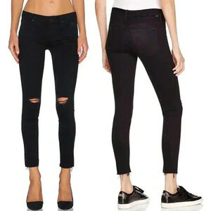 Mother Black The Looker Ankle Fray Jeans in Guilty As Sin Distressed Size 24